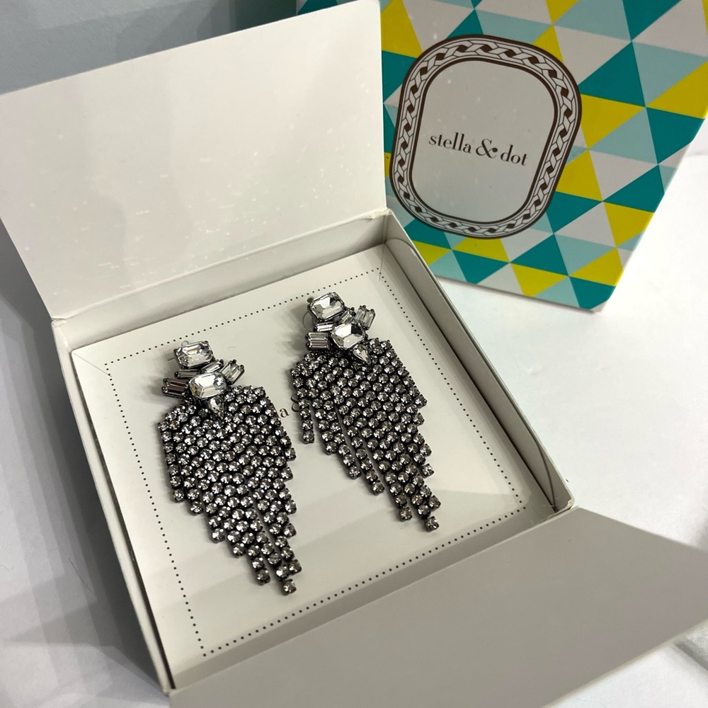 Stella & Dot Silver Crystal Drop Earrings
